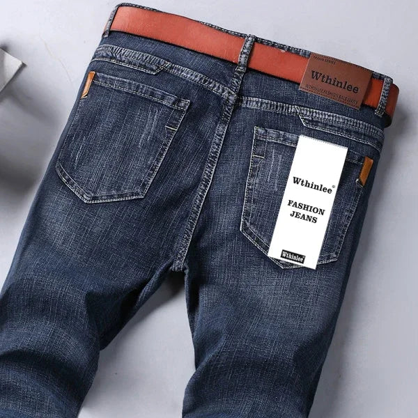 2024 New Spring Autumn Men Classic Jeans Business Fashion Straight