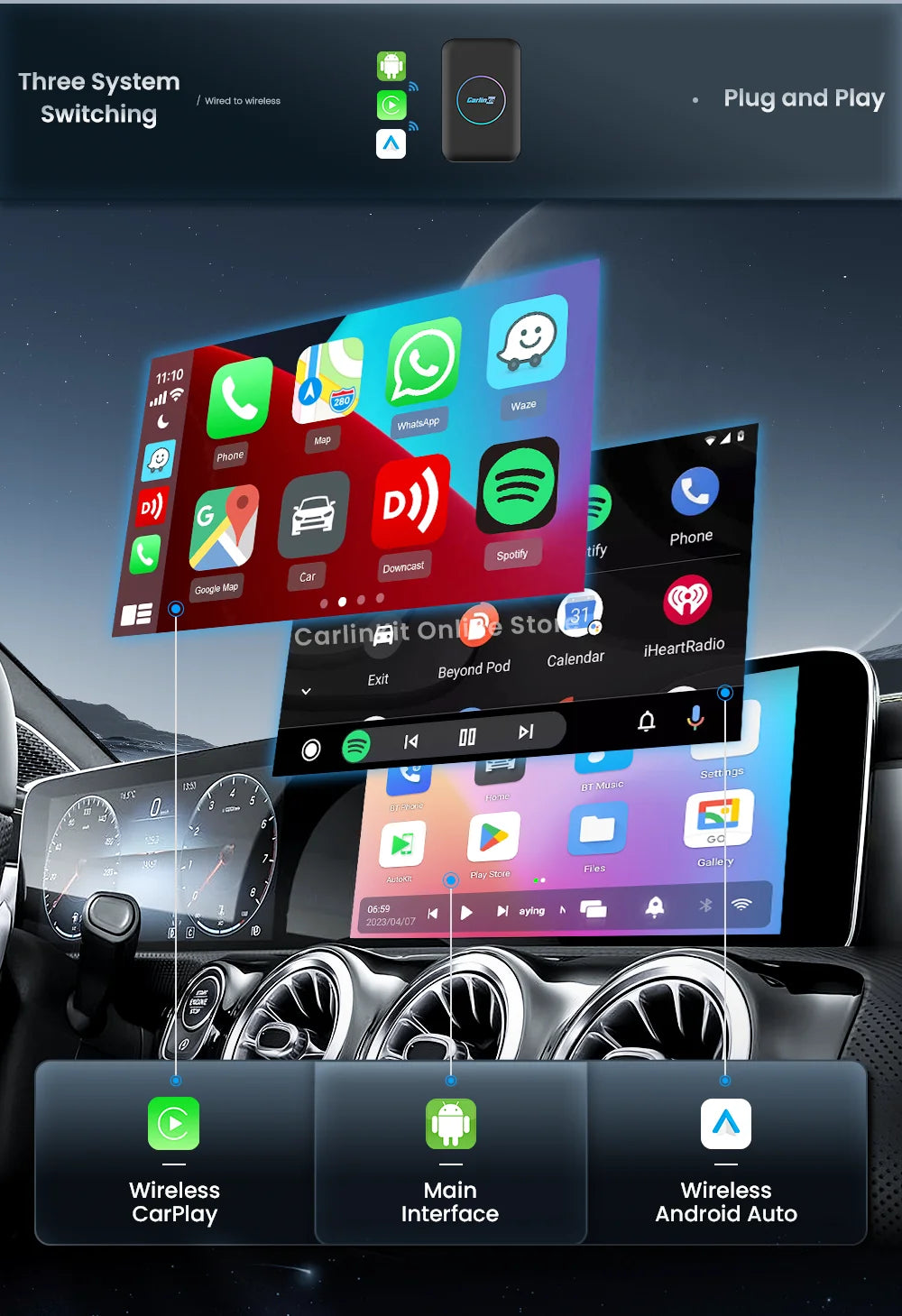 CarlinKit Lite Tv Box Android 10 Wireless Carplay ＆ Android auto Adapter Support Online Netfix Youtube IPTV Spotify Wifi BLE