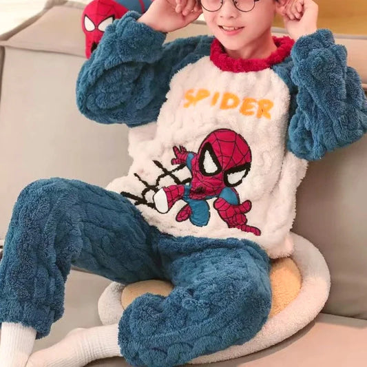 Winter Disney Children Clothing Boys Sleepwear Set Flannel Thick Long