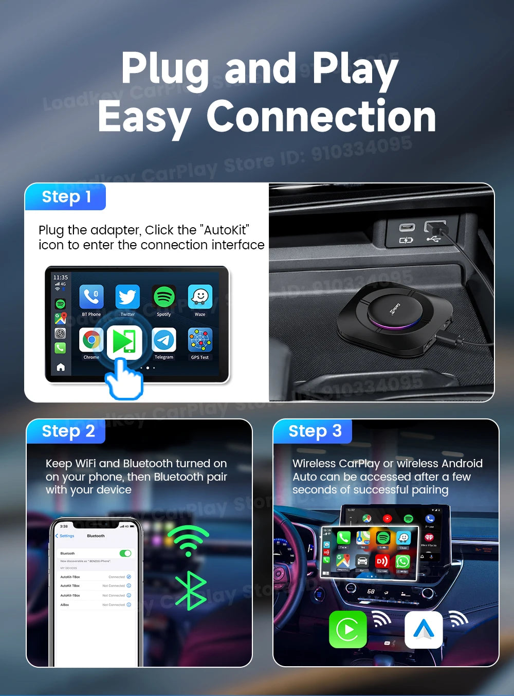 2025 Carlinkit Ai Box LED Android Wireless Carplay adapter Android 13 Qualcomm 6115 8-cores 64G Smart Tv Box For Netflix IPTV