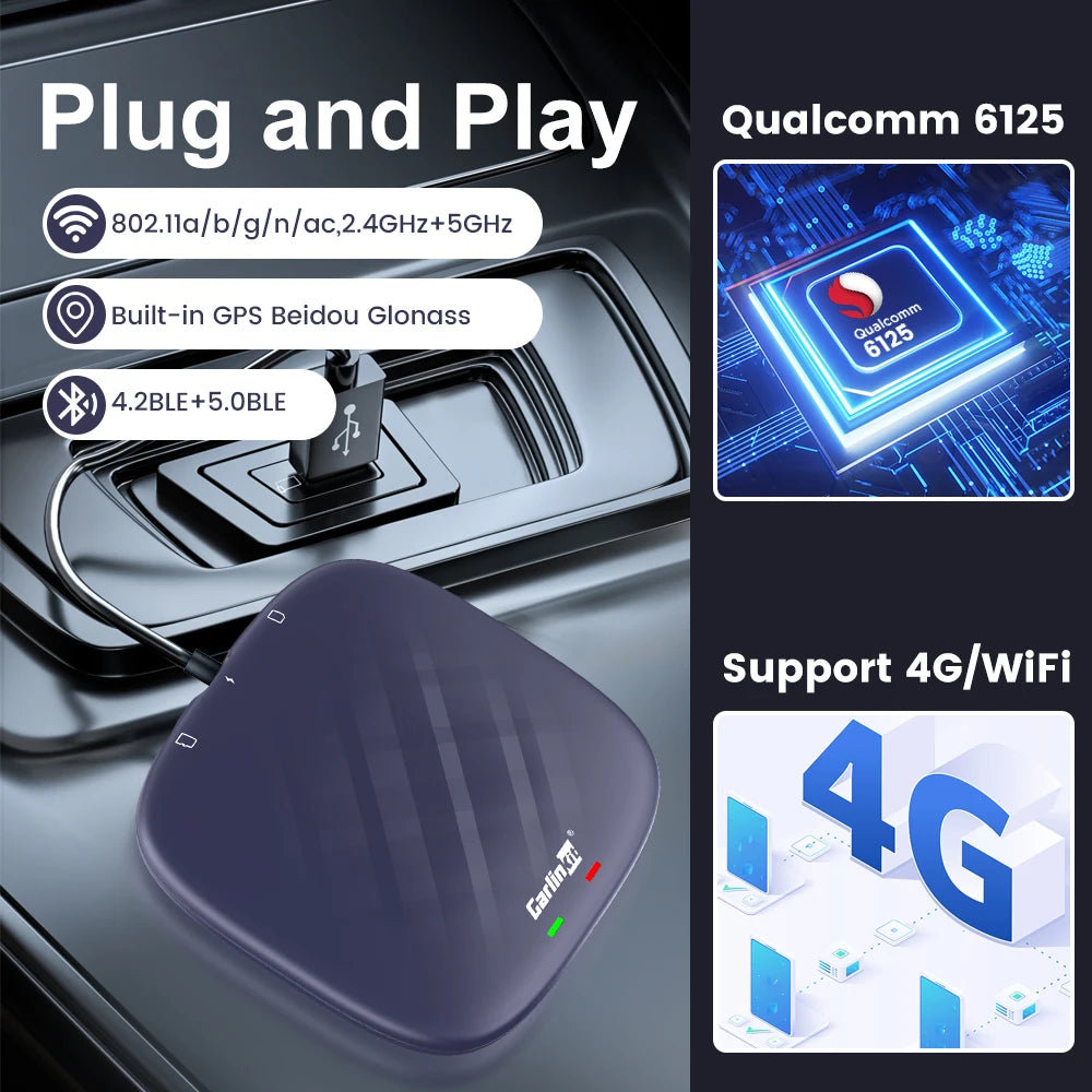 CarlinKit CarPlay Ai Box Android 13 TV Box Support Netflix IPTV GPS Wireless Android Auto & CarPlay 4G LTE Genuine Qualcomm Chip