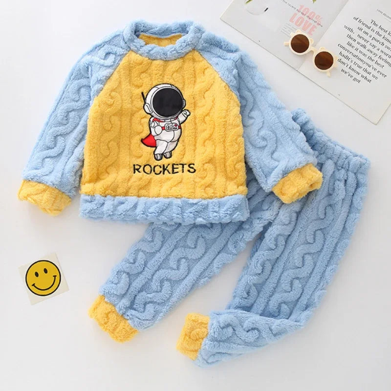 Winter Disney Children Clothing Boys Sleepwear Set Flannel Thick Long