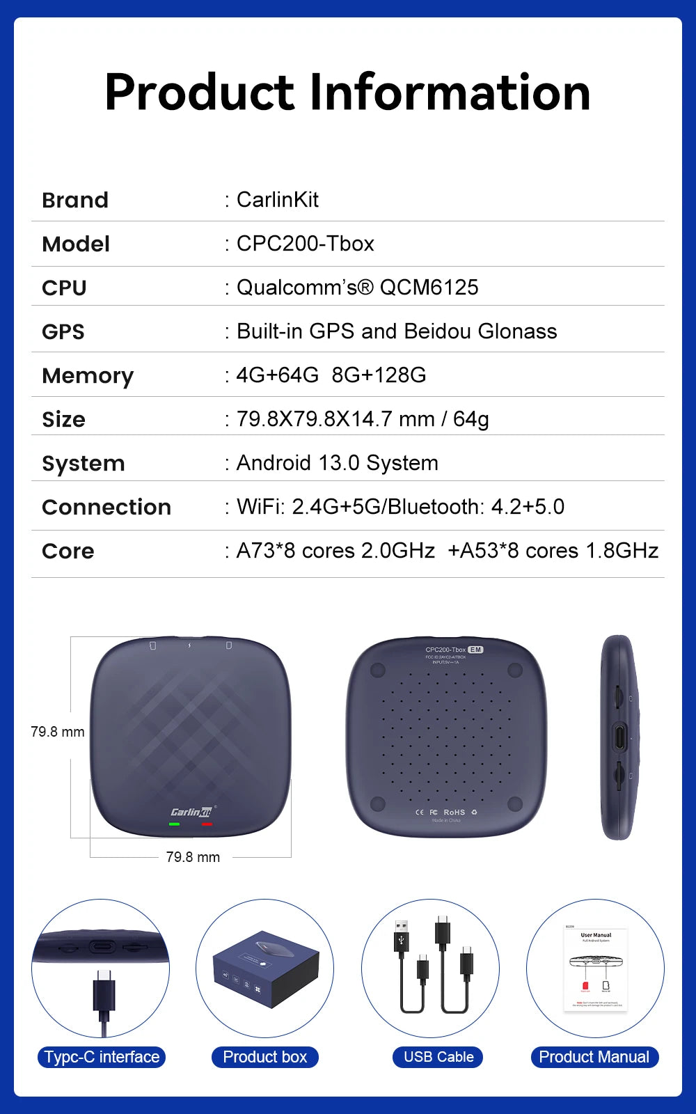 CarlinKit CarPlay Ai Box Android 13 TV Box Support Netflix IPTV GPS Wireless Android Auto & CarPlay 4G LTE Genuine Qualcomm Chip