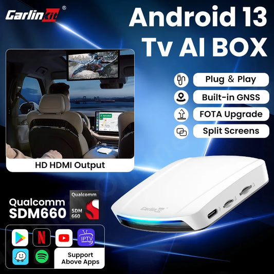 Carlinkit UHD Tv Box Android 13 Qualcomm SDM 660 8 Core Android Auto CarPlay Wireless Adapter Support Netfilx Youtube IPTV HDMI