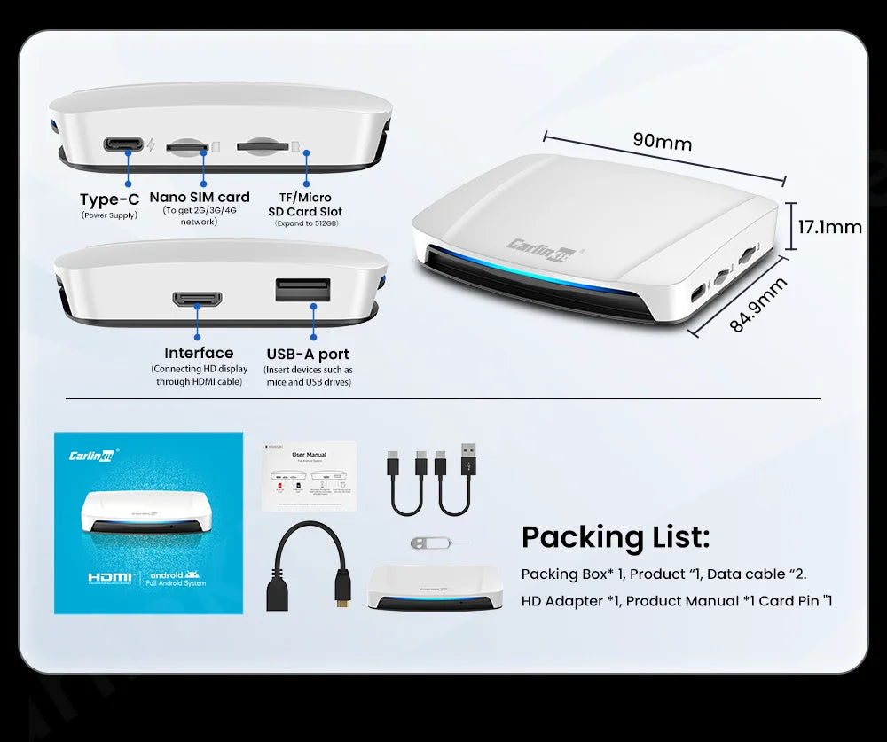 Carlinkit UHD Tv Box Android 13 Qualcomm SDM 660 8 Core Android Auto CarPlay Wireless Adapter Support Netfilx Youtube IPTV HDMI