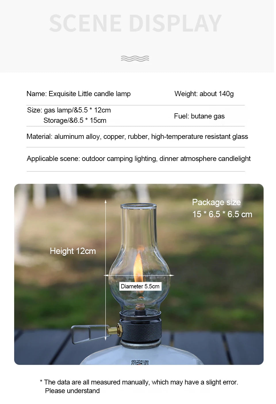 Camping Lamp Gas Candle Light Retro Glass Lampshade Atmosphere Light Outdoor Tent Lantern for Hiking Backpacking Picnic Fishing