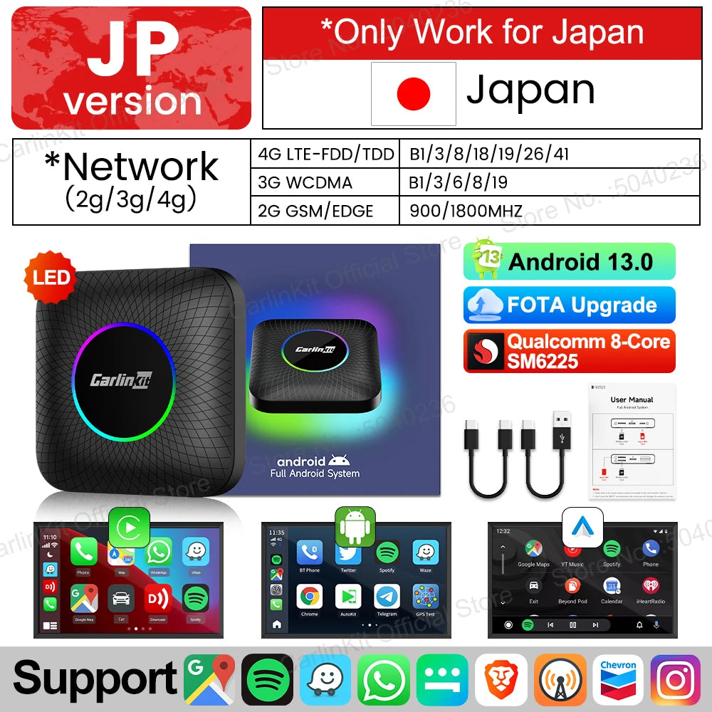 CarlinKit CarPlay Ai Box Android 13 TV Box Support Netflix IPTV GPS Wireless Android Auto & CarPlay 4G LTE Genuine Qualcomm Chip