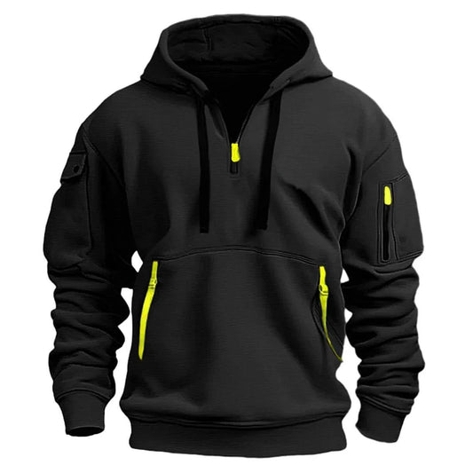 2024 New Multi Pocket Zipper Fleece Hooded Casual Shirt for Men and