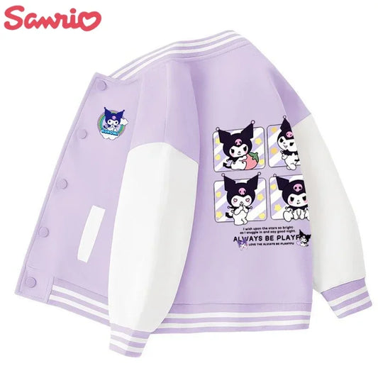 Kawaii Anime Kuromi Sportswear Cute Cartoon Woman Jacket Girls Spring Autumn New Loose Sports Baseball Uniform Tops Coats Gift
