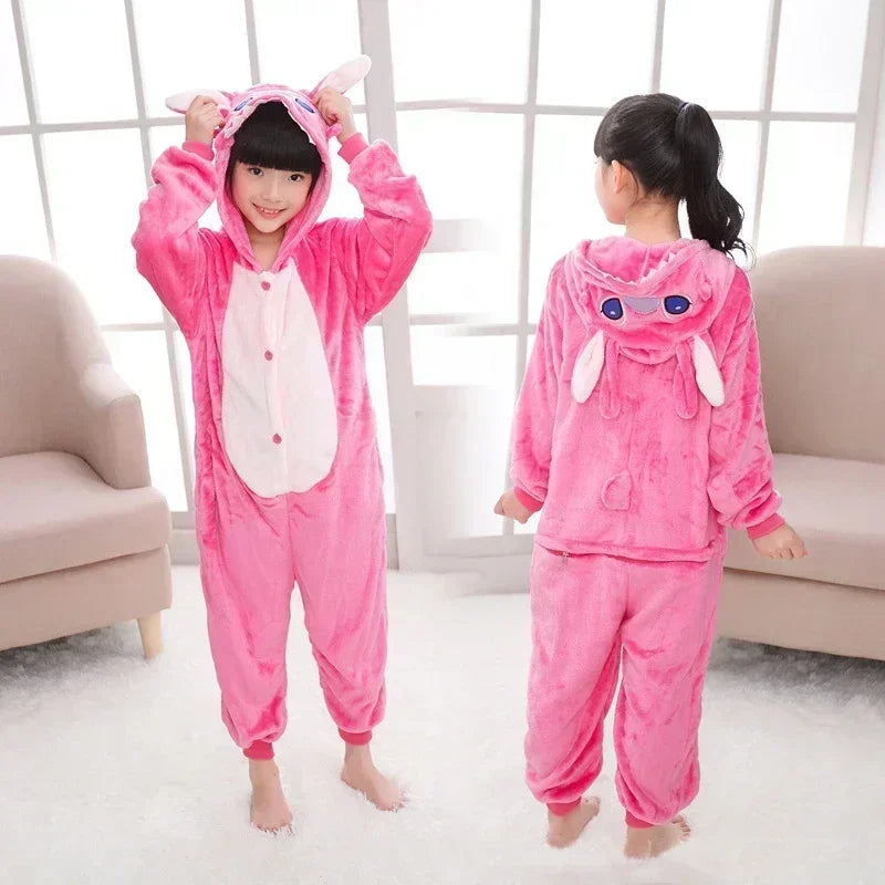 Disney Lilo Stitch Pajamas Children Cartoon Plush Kigurumi Onesies