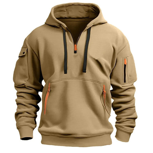 2024 New Multi Pocket Zipper Fleece Hooded Casual Shirt for Men and