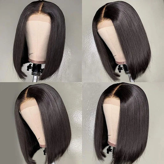 Bob Wigs Black Short Straight 180% Density  Bob Wig 4x4 Lace Wig 100% Remy Human Hair For Women Human Hair