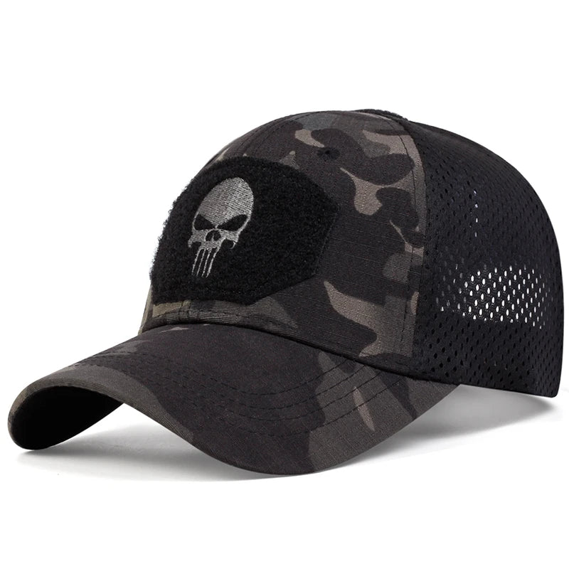 Unisex Skull Embroidered Top with Patch Breathable Baseball Caps
