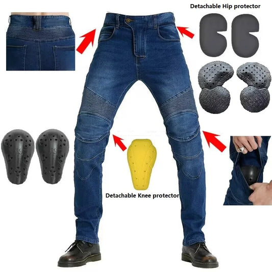 Men Jeans Embroidery Motorcycle Pants Pantalon Motocross Belt