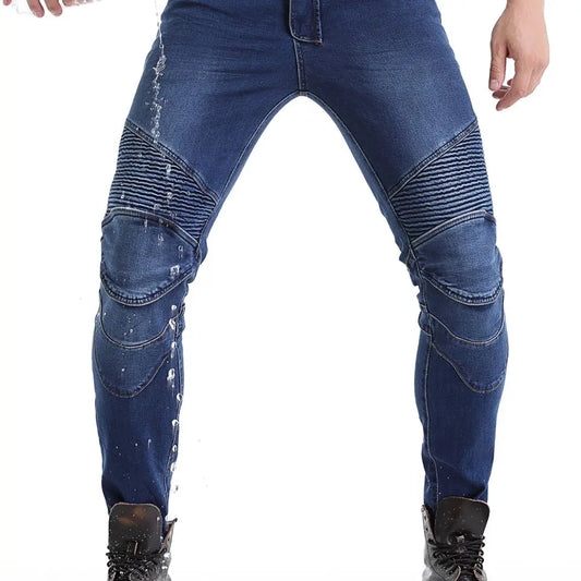 Men Jeans Embroidery Motorcycle Pants Pantalon Motocross Belt