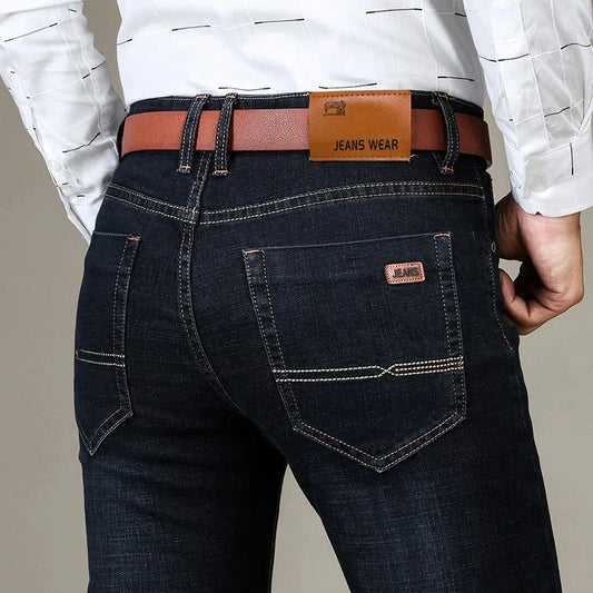 Autumn Classic Men's Fitted Stretch Jeans Business Casual Cotton Denim