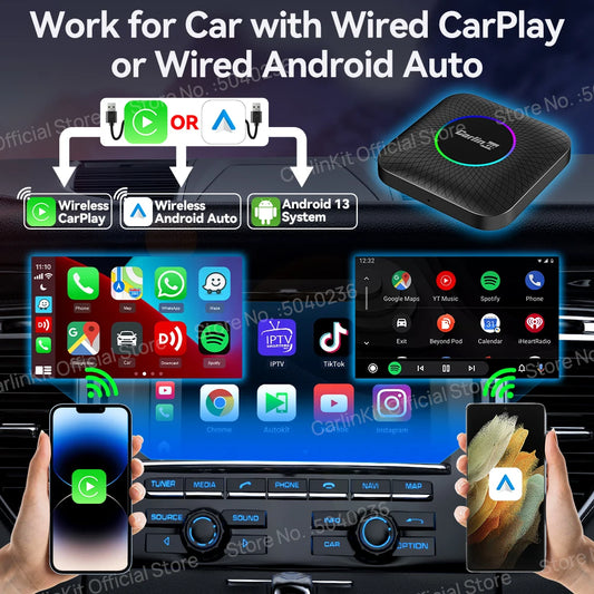 Carlinkit CarPlay Video Box LED Android 13 Wireless Android Auto SM6225 660 8-Core CarPlay Ai Box Support YouTube IPTV 512GB SD