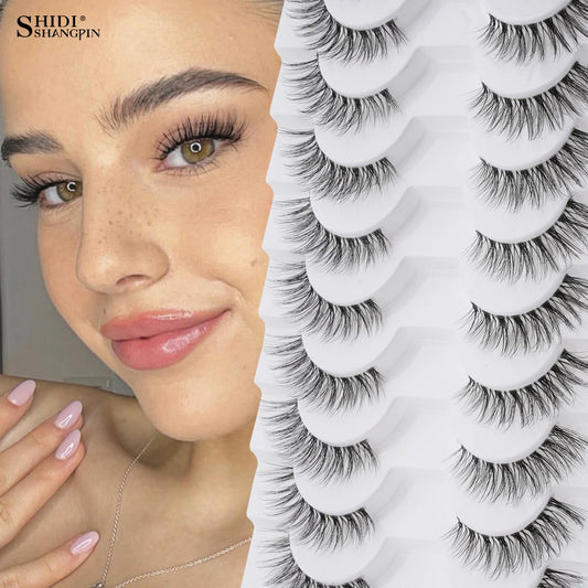 10 Pairs Faux Mink Eyelashes Handmade Natural False Eyelashes Soft Cross Messy Eye 3D Curly Eyelashes Extension Makeup Tools