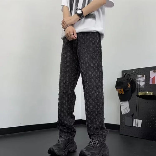 Jacquard All Over High Street Jeans Mens 2024 New Straight Lift