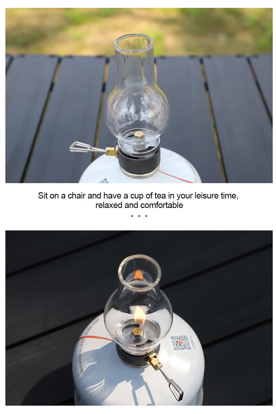 Camping Lamp Gas Candle Light Retro Glass Lampshade Atmosphere Light Outdoor Tent Lantern for Hiking Backpacking Picnic Fishing