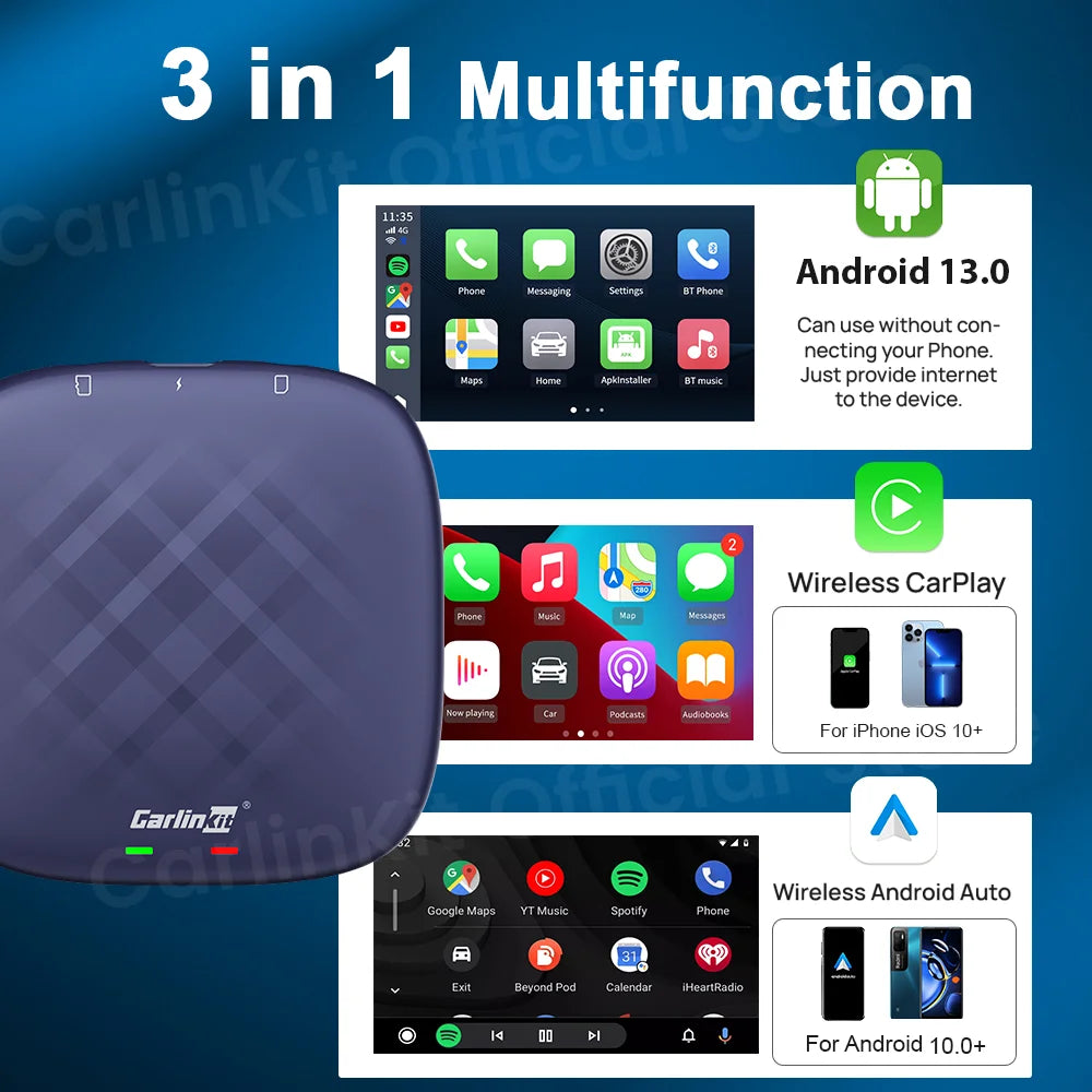 CarlinKit CarPlay Ai Box Android 13 TV Box Support Netflix IPTV GPS Wireless Android Auto & CarPlay 4G LTE Genuine Qualcomm Chip