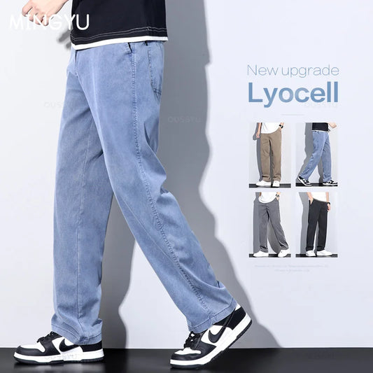 Brand Clothing Summer New Soft Lyocell Fabric Jeans Men Blue Elastic