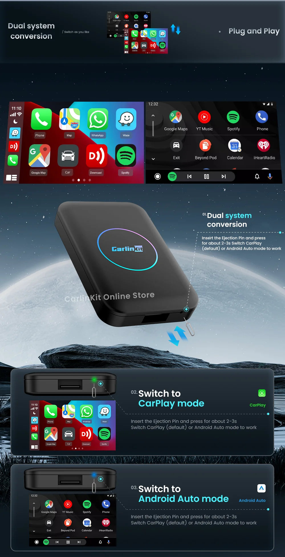 CarlinKit Lite Tv Box Android 10 Wireless Carplay ＆ Android auto Adapter Support Online Netfix Youtube IPTV Spotify Wifi BLE