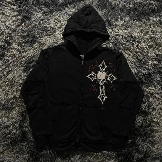 Street Hip-hop Letter Print Fashion Loose Zipper Hoodie Men Harajuku Y2K Retro Casual Versatile Oversized Sweatshirt Women
