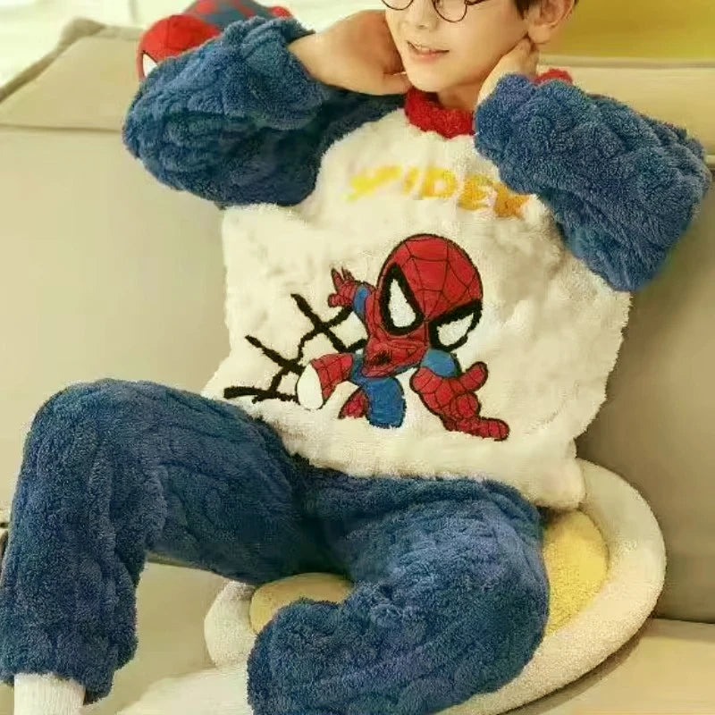 Winter Disney Children Clothing Boys Sleepwear Set Flannel Thick Long