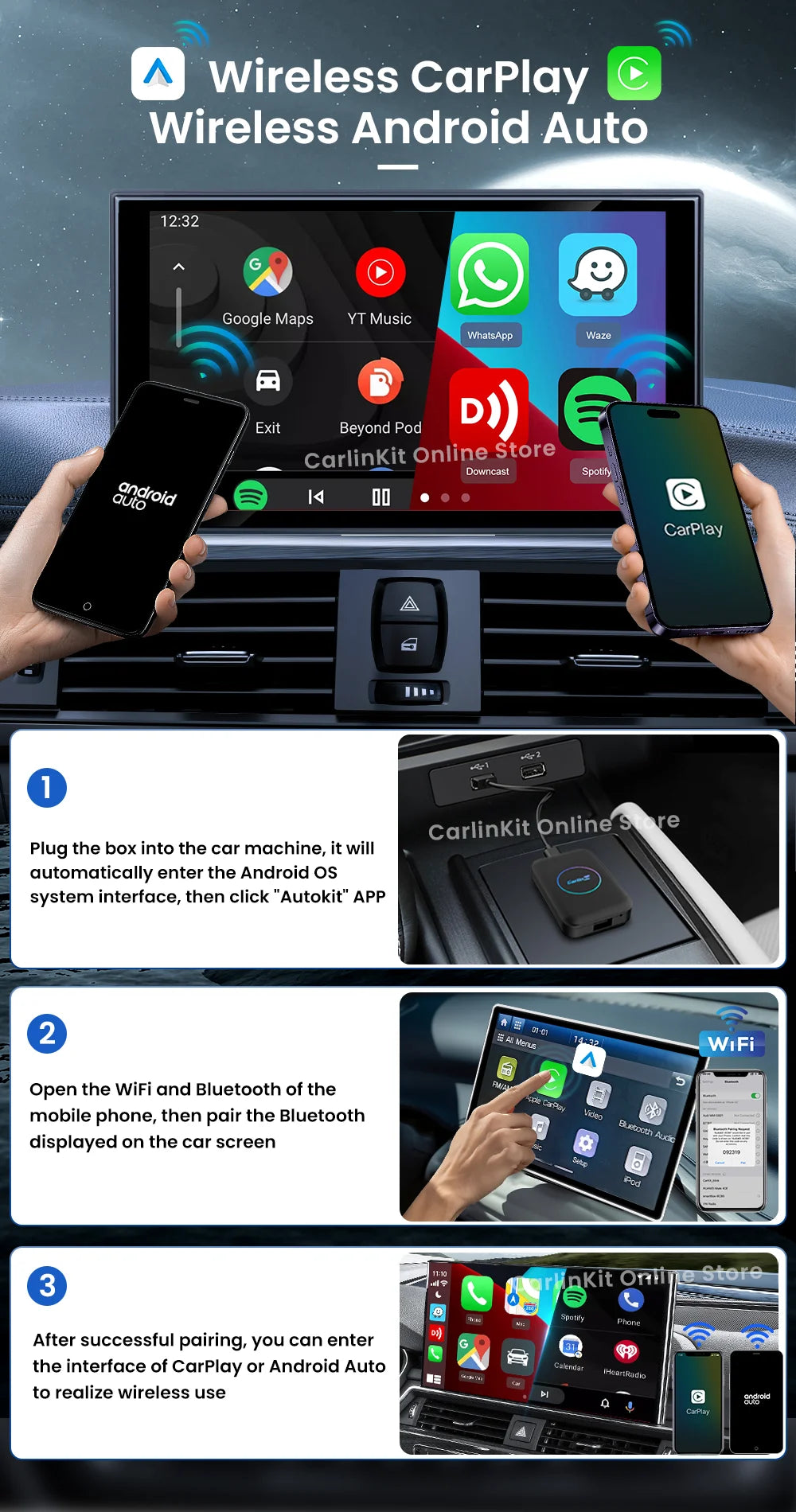 CarlinKit Lite Tv Box Android 10 Wireless Carplay ＆ Android auto Adapter Support Online Netfix Youtube IPTV Spotify Wifi BLE