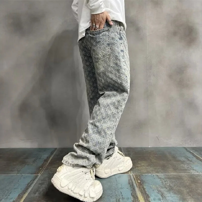 Jacquard All Over High Street Jeans Mens 2024 New Straight Lift