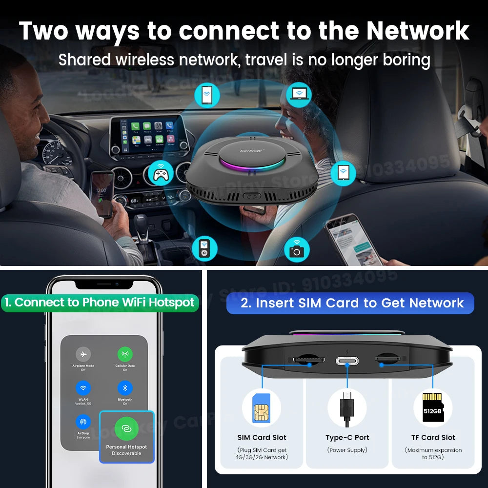 2025 Carlinkit Ai Box LED Android Wireless Carplay adapter Android 13 Qualcomm 6115 8-cores 64G Smart Tv Box For Netflix IPTV