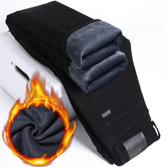 Wthinlee Men Brushed  Fashion Winter Jeans Men Slim Fit Stretch Thick