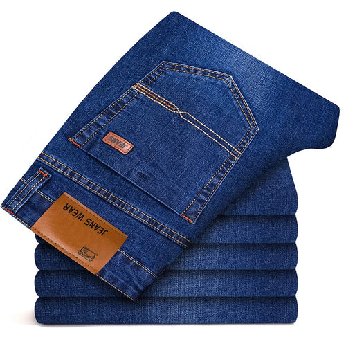 Autumn Classic Men's Fitted Stretch Jeans Business Casual Cotton Denim