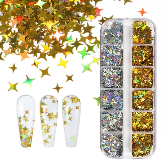 12 Girds Glitter Eyelash Extension Decorations Silver Gold Moon Star 3D Acrylic Butterfly For Nail Art  Party Women Makeup Tools