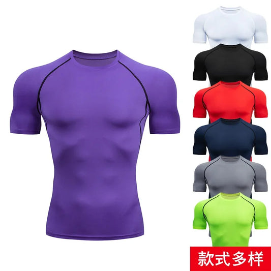 Men's Compression T-shirt Breathable Football Suit Fitness Tight Sportswear Riding Quick Dry Running Short Sleeve Shirt Sports