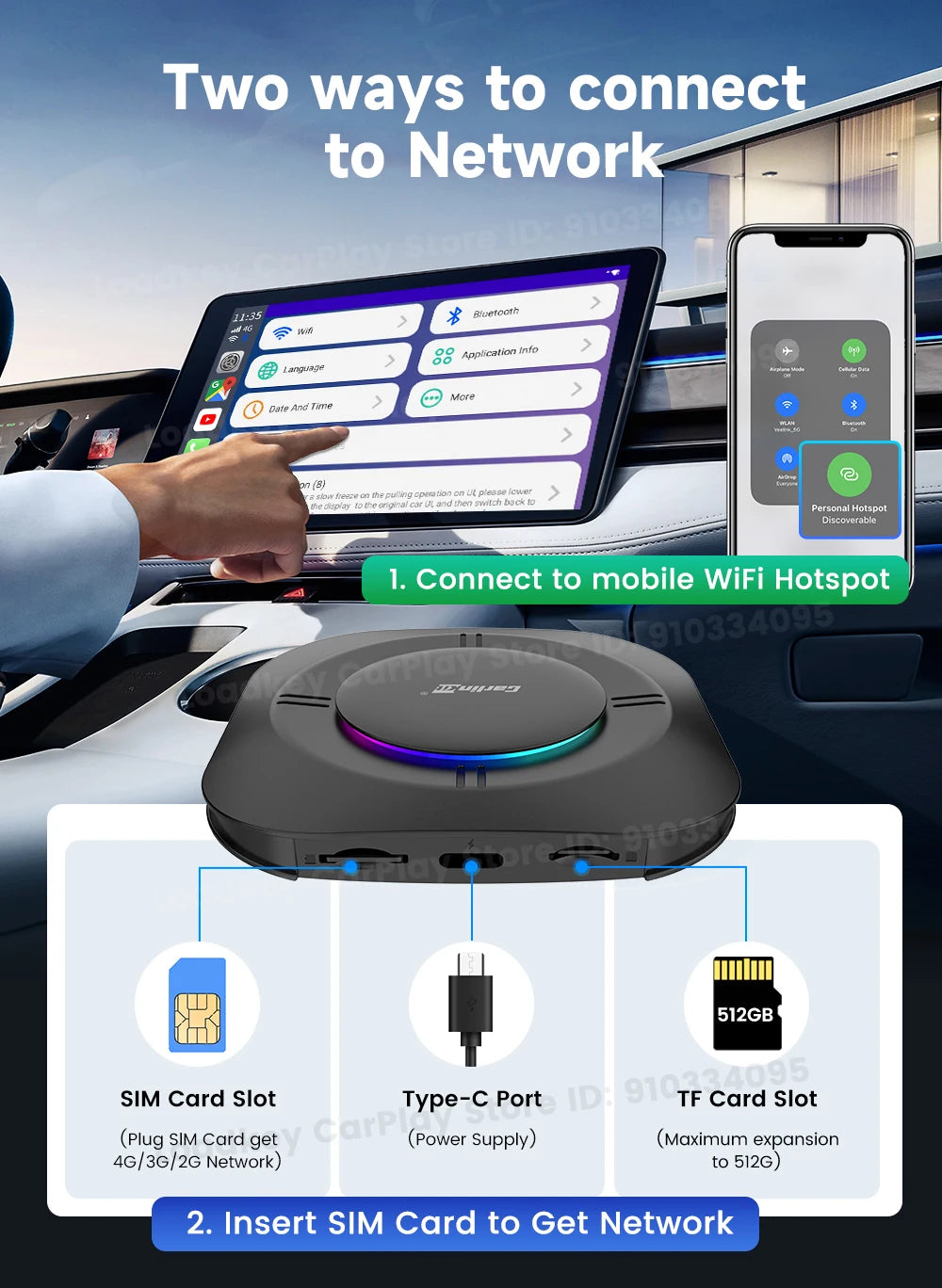 2025 Carlinkit Ai Box LED Android Wireless Carplay adapter Android 13 Qualcomm 6115 8-cores 64G Smart Tv Box For Netflix IPTV