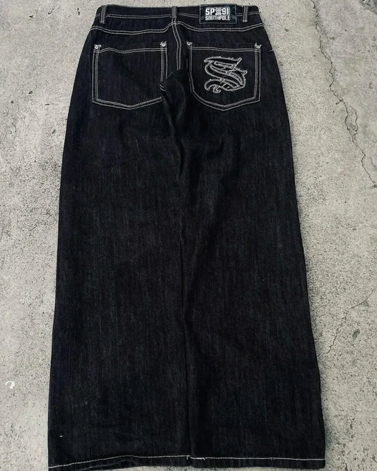 Y2K American Trendy Jeans Retro Gothic Graphic Embroidery Loose men s Jeans Harajuku Hip Hop Street Wide Leg Jeans Pants