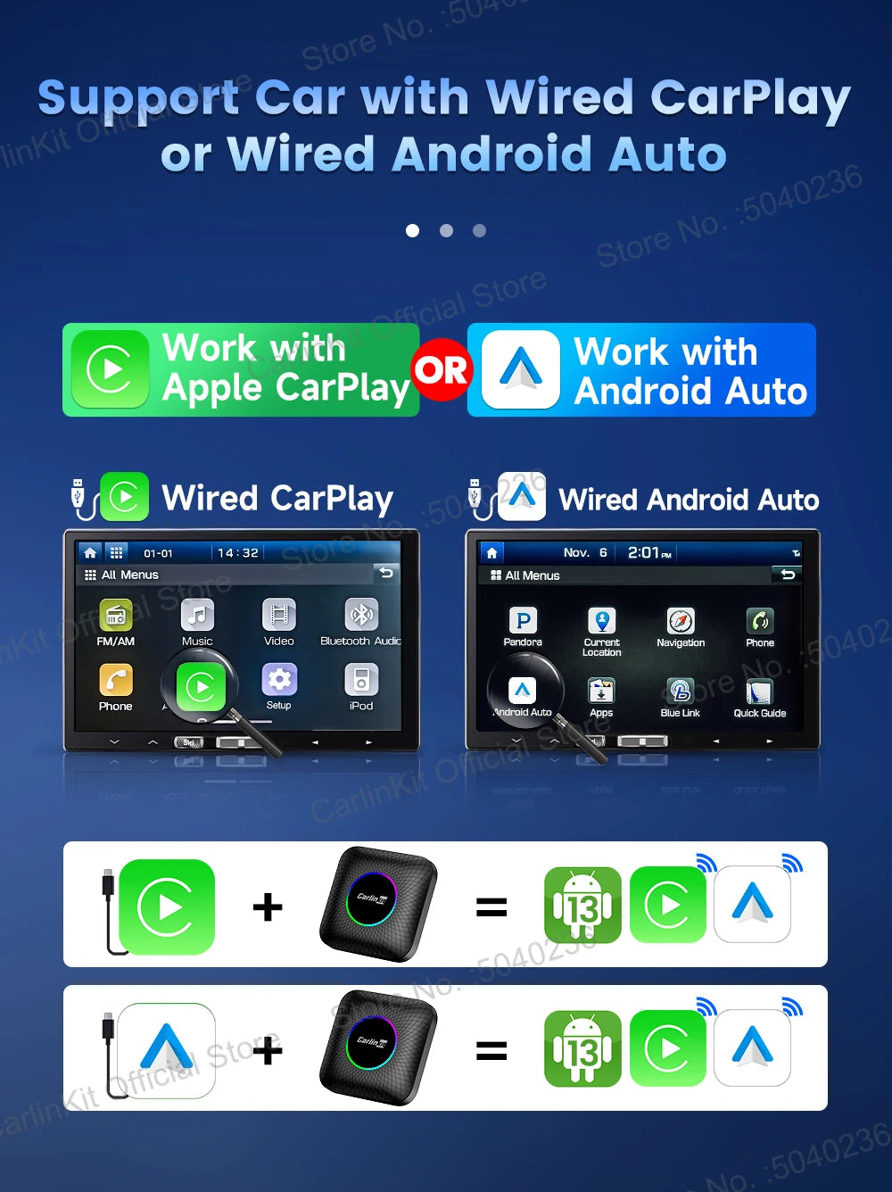 Carlinkit CarPlay Video Box LED Android 13 Wireless Android Auto SM6225 660 8-Core CarPlay Ai Box Support YouTube IPTV 512GB SD