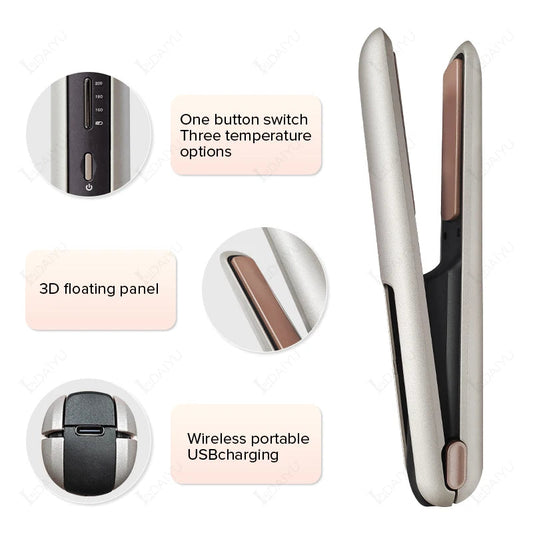 Cordless Hair Straightener Mini Portable Wireless Curler USB