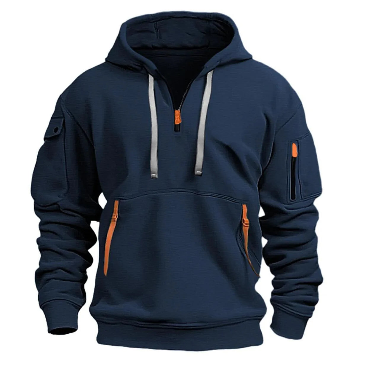 2024 New Multi Pocket Zipper Fleece Hooded Casual Shirt for Men and