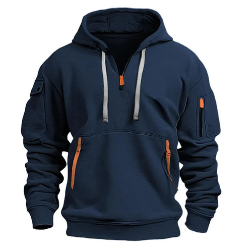 2024 New Multi Pocket Zipper Fleece Hooded Casual Shirt for Men and