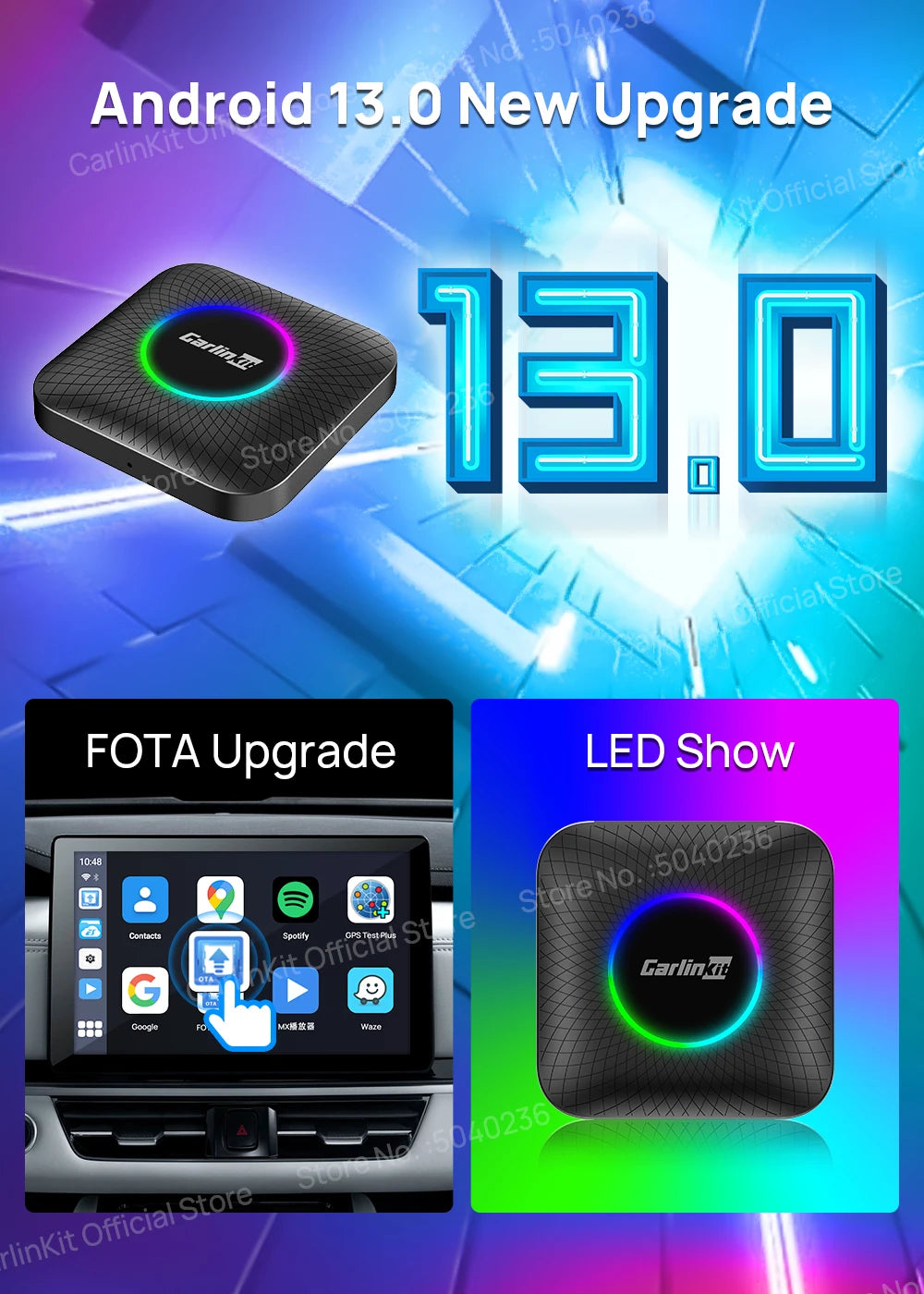 Carlinkit CarPlay Video Box LED Android 13 Wireless Android Auto SM6225 660 8-Core CarPlay Ai Box Support YouTube IPTV 512GB SD