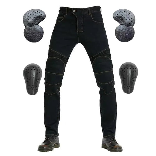 Men Jeans Embroidery Motorcycle Pants Pantalon Motocross Belt
