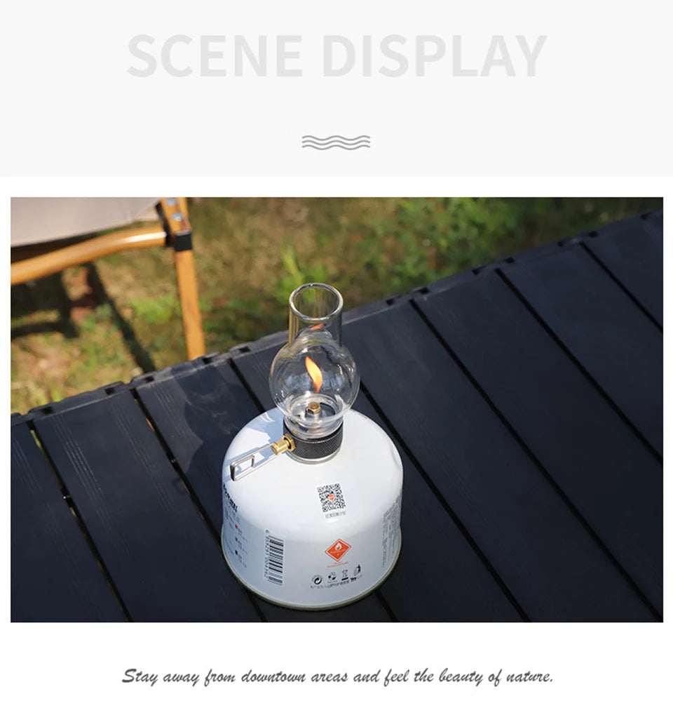 Camping Lamp Gas Candle Light Retro Glass Lampshade Atmosphere Light Outdoor Tent Lantern for Hiking Backpacking Picnic Fishing