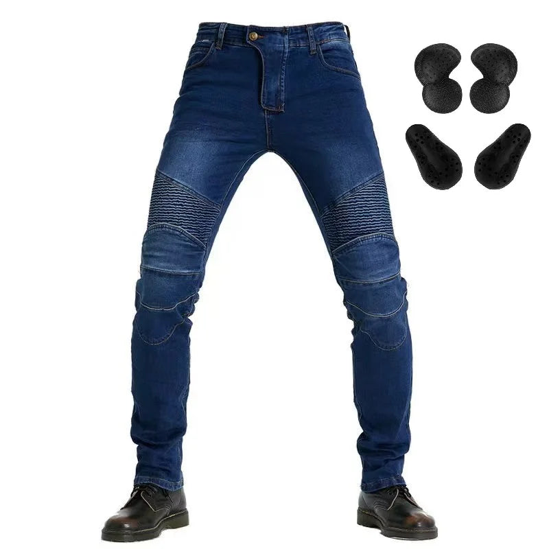 Men Jeans Embroidery Motorcycle Pants Pantalon Motocross Belt