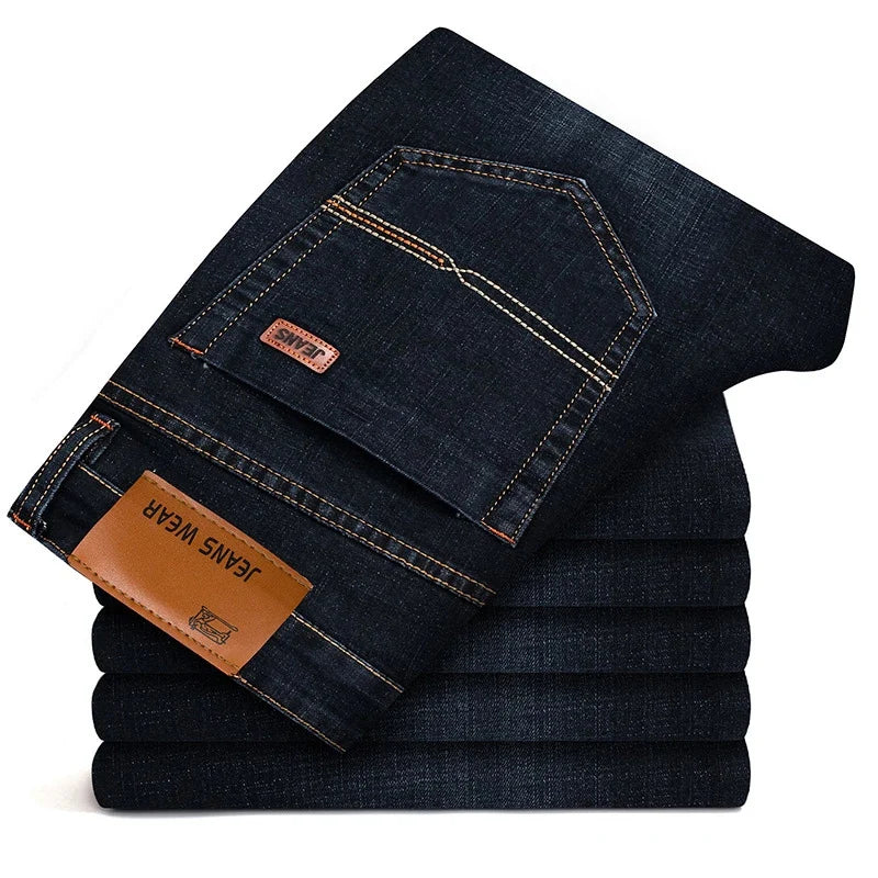 Autumn Classic Men's Fitted Stretch Jeans Business Casual Cotton Denim
