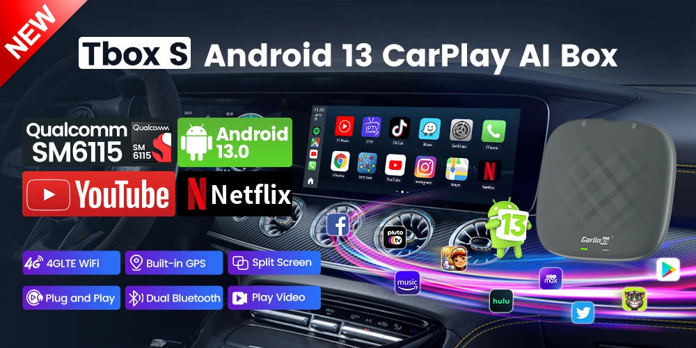 Carlinkit CarPlay Video Box LED Android 13 Wireless Android Auto SM6225 660 8-Core CarPlay Ai Box Support YouTube IPTV 512GB SD