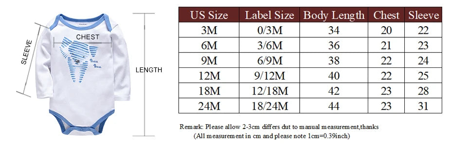 Kavkas Baby Boys Girls Bodysuit 3 PCS Long Sleeve 100% Cotton Baby