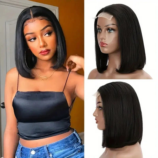 Bob Wigs Black Short Straight 180% Density  Bob Wig 4x4 Lace Wig 100% Remy Human Hair For Women Human Hair